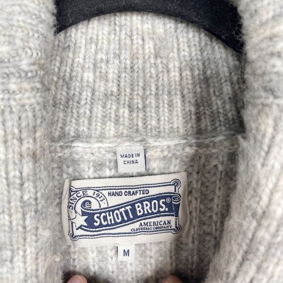 Schott Bros NYC Mens Medium M Gray Midweight Shawl Collar Sweater Wool Blend - Picture 4 of 7